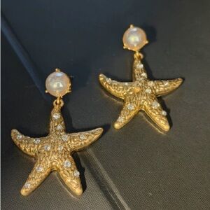 Gold Starfish Drop Earrings with Pearls